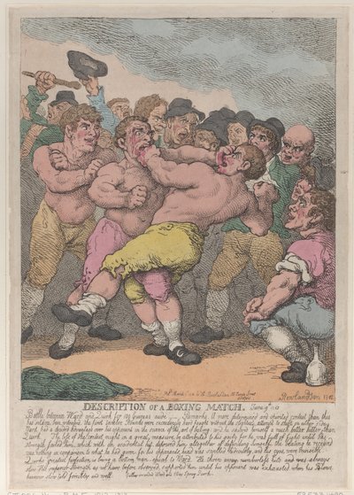 Kuvaus Wardin ja Quirkin välisestä nyrkkeilyottelusta 100 Guineaa vastaan, Marc..., 1. maaliskuuta 1812. tekijältä Thomas Rowlandson