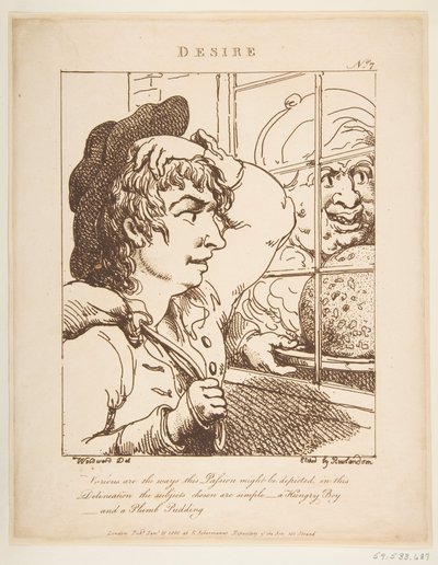 Desire Le Brun Travested eli Karikatyyreja Passioista, 20. tammikuuta 1800. tekijältä Thomas Rowlandson
