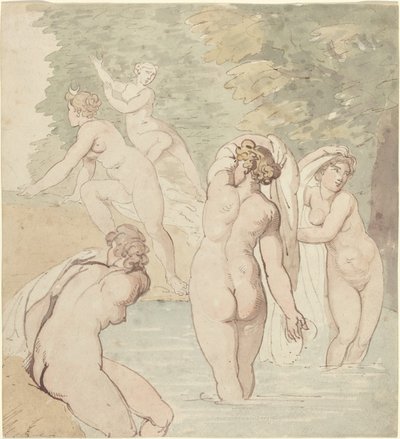 Diana ja hänen nymfinsä kylpemässä tekijältä Thomas Rowlandson