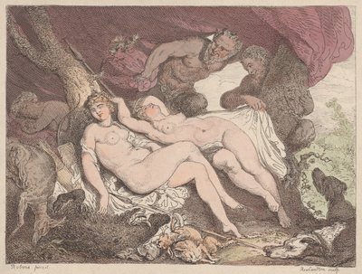Diana ja hänen nymfinsä, joita Satyrs vakoilivat, 1790-1799, 1790-1799. tekijältä Thomas Rowlandson