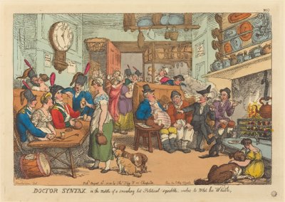 Tohtori Syntaksi, keskellä poliittista kiistaa, haluaa kastella hälinäänsä tekijältä Thomas Rowlandson