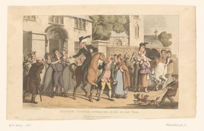 Tohtori Syntax lähtee hevosellaan kylästä tekijältä Thomas Rowlandson