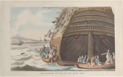 Don Michele nousemassa laivan kylkeen Napolista ja Campagna Felicestä: a..., 1. kesäkuuta 1815. tekijältä Thomas Rowlandson