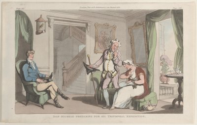 Don Michele valmistautuu voittomatkaansa Napolista ja Campagnasta..., 1. kesäkuuta 1815. tekijältä Thomas Rowlandson