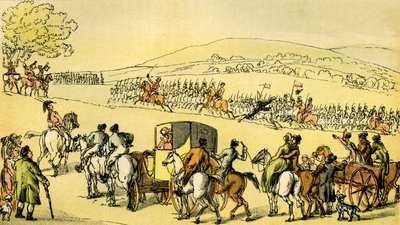 "Dr Syntax at a review" tekijältä Thomas Rowlandson