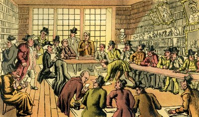 "Dr Syntax at a auction" tekijältä Thomas Rowlandson