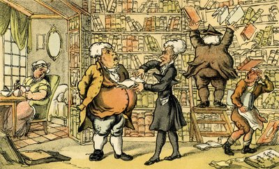 "Dr Syntax & kirjakauppias" tekijältä Thomas Rowlandson