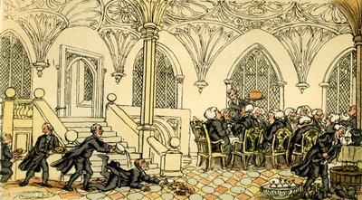 "Dr Syntax viihdytti yliopistossa" tekijältä Thomas Rowlandson