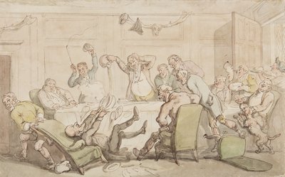 Tohtori Syntaxille sattuu onnettomuus klubilla (muste & wc paperille). tekijältä Thomas Rowlandson