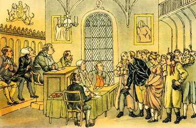 "Tohtori syntaksi tuomioistuimessa" tekijältä Thomas Rowlandson