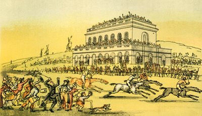 "Tohtori Syntax menettää rahansa Yorkin kilparadalla" tekijältä Thomas Rowlandson