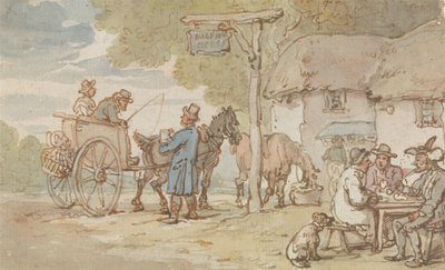 Tohtori Syntax puolimatkan majatalon edustalla tekijältä Thomas Rowlandson