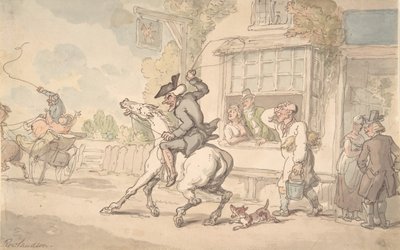 Dr. Syntax with a Balky Horse Before Inn, 17.-19th century. tekijältä Thomas Rowlandson