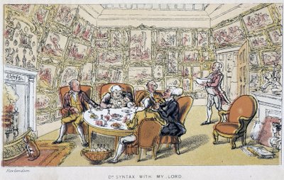 Tohtori Syntax herrani kanssa (aristokraateissa) - "" Doctor Syntaxin kolmella kiertueella etsimässä maalauksellista lohtua ja vaimoa"", W. Combe, ill. kirjoittanut Rowlandson, Lontoo, Hotten tekijältä Thomas Rowlandson