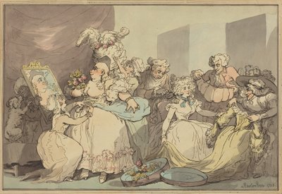 Pukeutuminen syntymäpäiväjuhliin tekijältä Thomas Rowlandson