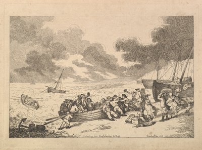 Matka Brighthelmstonesta Diepp[e]en (teoksesta Imitations of Modern Drawings) tekijältä Thomas Rowlandson
