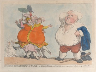 Englanninkieliset näyttelyt Pariisissa tai ranskalaiset ihmiset, jotka hämmästyivät rotumme parantumisesta..., 1812. tekijältä Thomas Rowlandson