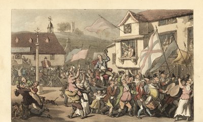 Englantilainen herrasmies kantoi sedan-tuolia vaaleja varten tekijältä Thomas Rowlandson