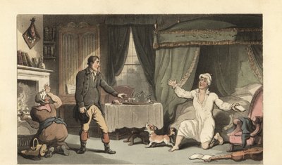 Englantilainen herrasmies vastaanottaa kirjeen perheeltään tekijältä Thomas Rowlandson