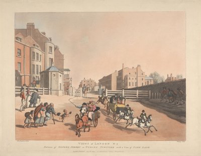 Oxford Streetin tai Tyburn Turnpiken sisäänkäynti (nro 4) tekijältä Thomas Rowlandson