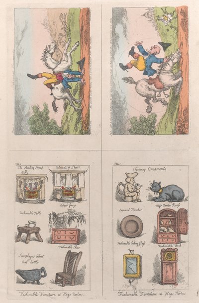 Muodikkaat huonekalut Hogs Nortonissa, Mathematical Horsemanship, 1809, 1809 tekijältä Thomas Rowlandson