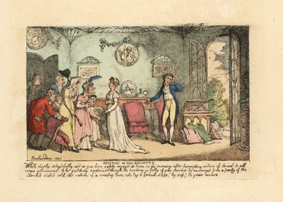 Muodikas pariskunta, jota häiritsee tyhmä, kivikylmä joutilassukulainen tekijältä Thomas Rowlandson