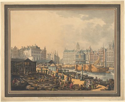 Feygen pato, jossa on osa Amsterdamin kalamarkkinoista tekijältä Thomas Rowlandson