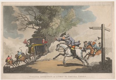 Lapsellinen kiintymys eli matka Gretna Greeniin, 15. joulukuuta 1785, 15. joulukuuta 1785. tekijältä Thomas Rowlandson