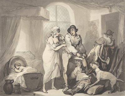Kello neljä maalla, n. 1788-1790 (grafiitti, kynä, muste ja akvarelli paperille) tekijältä Thomas Rowlandson