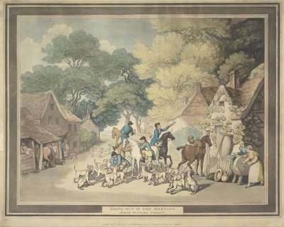 Kettujahdit [neljän kuvan sarja]: 1. Aamulähtö. / Maisema Windsorin metsän läheisyydessä tekijältä Thomas Rowlandson