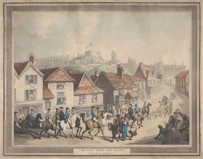 Kettujahdit [neljän kuvan sarja]:  4. Paluu jahdilta. / Näkymä Eatonissa tekijältä Thomas Rowlandson
