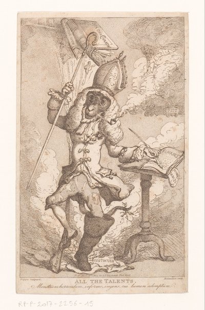 Frontispiece voor "All the Talents" van "Polypus" (E.S. Barrett), 1807 Kaikki kyvyt (nimi esineessä) tekijältä Thomas Rowlandson