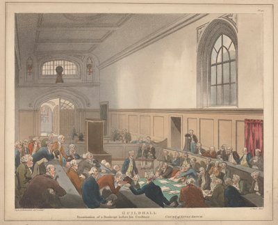 Konkurssiin menneen kiltatutkinta velkojiensa edessä tekijältä Thomas Rowlandson