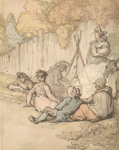 Romanit ruoanlaittoa avotulella tekijältä Thomas Rowlandson