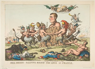 Hell Hounds Rally Round the Idol of France, 8. huhtikuuta 1815. tekijältä Thomas Rowlandson