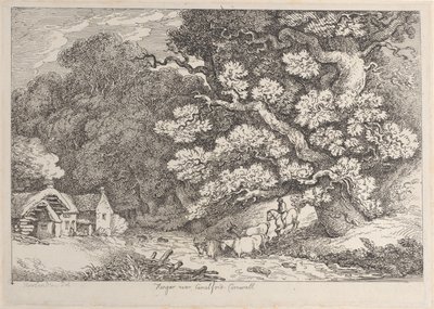 Hengar lähellä Camelfordia, Cornwall, Views in Cornwall, ca. 1812, n. 1812. tekijältä Thomas Rowlandson