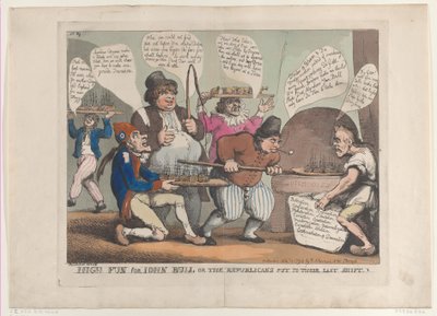 Hauskaa John Bullille eli republikaanien viimeiseen vaihtoon, marraskuu..., 12. marraskuuta 1798. tekijältä Thomas Rowlandson