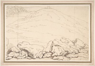 Mäkinen maisema, jossa on kiviä tekijältä Thomas Rowlandson
