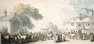 Horse Fair, Southampton (kynä ja muste ja akvarelli paperille) tekijältä Thomas Rowlandson