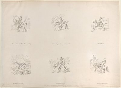 Kuinka kääntää hevonen, tamma tai ruuna, Kuinka ratsastaa hienosti ja miellyttävästi alas mäkeä..., 1. maaliskuuta 1803. tekijältä Thomas Rowlandson