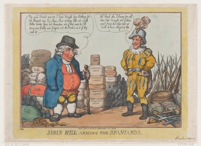 John Bull Arming The Spaniards, 3. lokakuuta 1808, 3. lokakuuta 1808. tekijältä Thomas Rowlandson