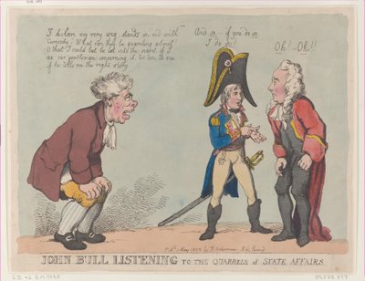 John Bull kuuntelee valtion asioiden riitoja, 1. toukokuuta 1803, 1. toukokuuta 1803. tekijältä Thomas Rowlandson