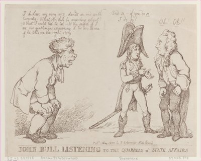 John Bull kuuntelee valtion asioiden riitoja, 1. toukokuuta 1803, 1. toukokuuta 1803. tekijältä Thomas Rowlandson