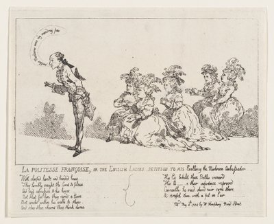 La politesse Françoise eli Englantilaisten naisten vetoomus Hänen korkeudelleen Mushrolle..., 4. toukokuuta 1789. tekijältä Thomas Rowlandson