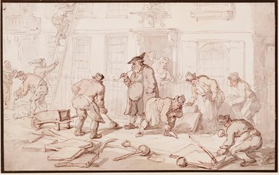 Työläiset kaatavat jalkakäytävää tekijältä Thomas Rowlandson