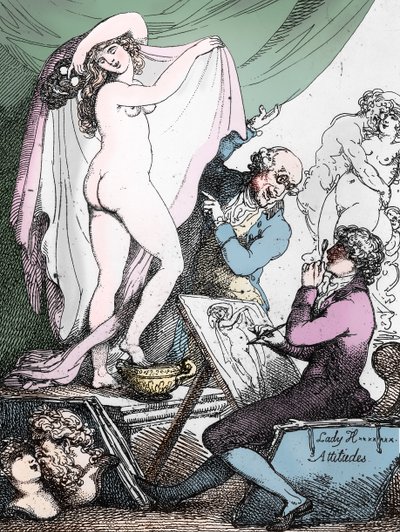 Lady Hamiltonin asenteet, n.1790 (etsaus) (s/w valokuva) tekijältä Thomas Rowlandson