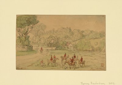 Maisema, jossa on metsästyskohtaus tekijältä Thomas Rowlandson