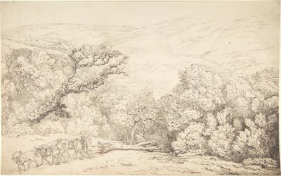 Maisema, jossa on härkiä ja kaadettu puu tekijältä Thomas Rowlandson