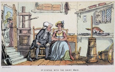 Le docteur avec une servante - "" Doctor Syntaxin kolmella kiertueella: viehättävää lohtua ja vaimoa etsimässä" William Combe, ill. Rowlandson tekijältä Thomas Rowlandson