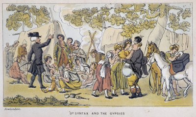 Le docteur et les Gypsies (ou Romanichels) - "" Doctor Syntaxin kolmella kiertueella: viehättävää lohtua ja vaimoa etsimässä" William Combe, ill. Rowlandson tekijältä Thomas Rowlandson